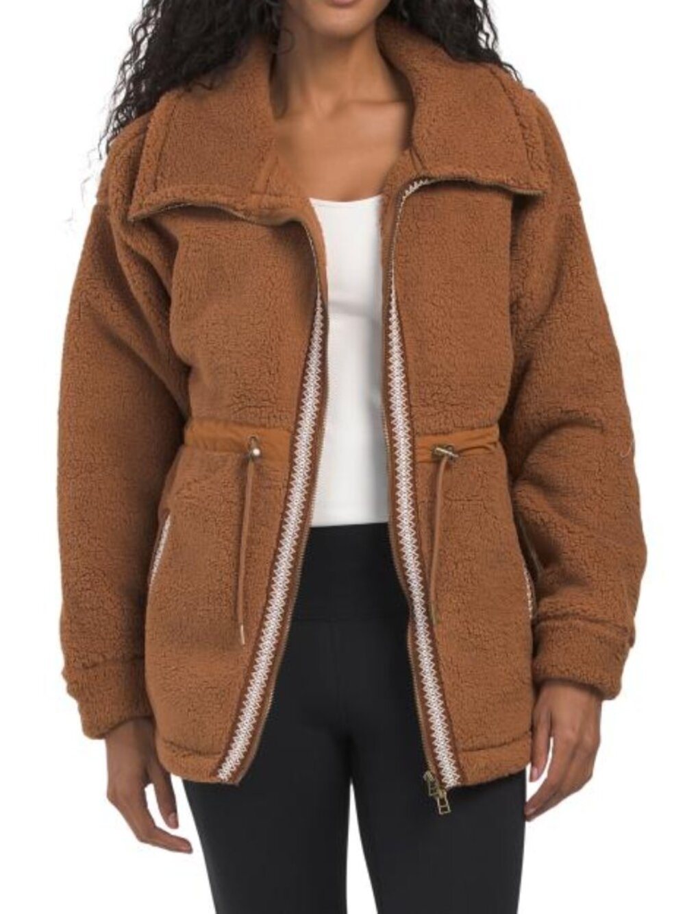 STETSON Fleece Cinched Waist Stadium Coat With Decorative Zipper Trim